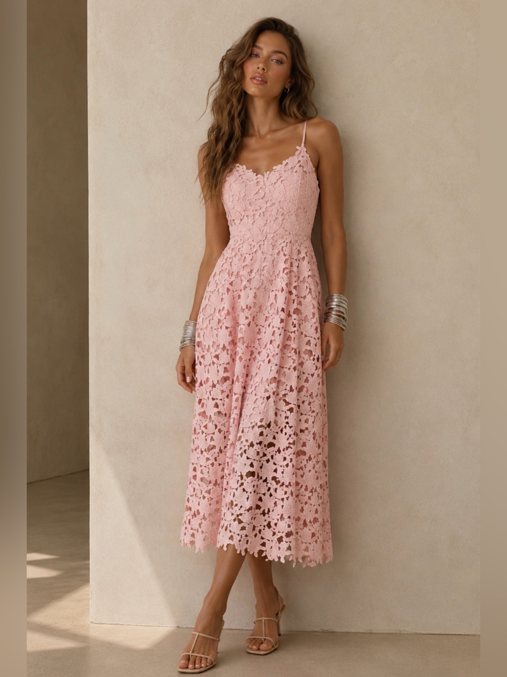 Express Blush Pink Floral Lace Midi Sz.S|Wedding Bridal Shower Garden Party